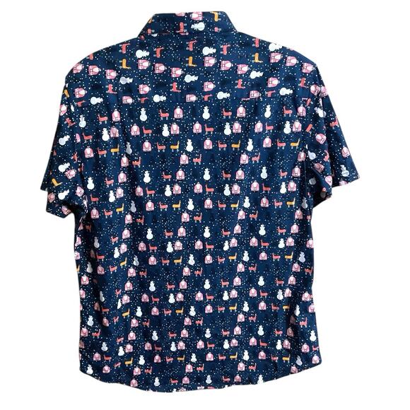 Rugby Christmas Shirt Men's Size L Blue Santa Snowman Reindeer Button Up Cotton - Picture 5 of 5